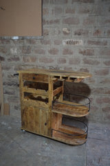 Rustic Wooden Bar Trolley with Wine Rack – Handcrafted Indian Furniture on Wheels
