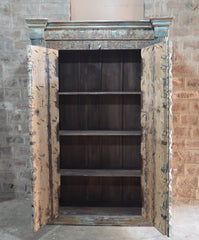 Antique Reclaimed Door Wooden Almirah – Hand-Carved Solid Wood Cabinet with Distressed Finish RD AH-261-1