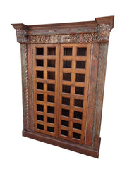 Handcrafted Solid Wood Display Cabinet with Glass Doors – Antique Rustic Carved Almirah RD AH-302
