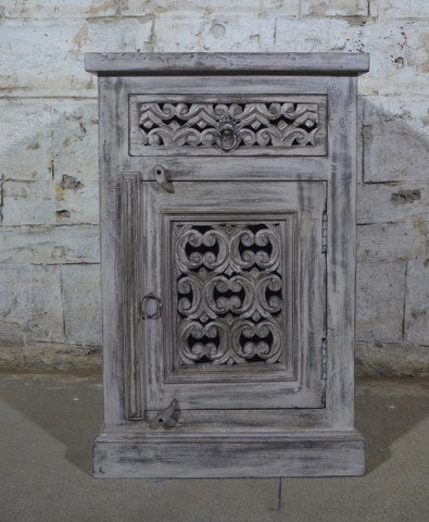 Handcrafted Carved Bedside Cabinet by Ramdev Art – Authentic Indian Wooden Furniture