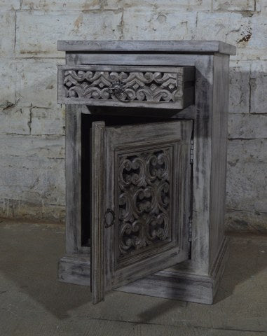 Handcrafted Carved Bedside Cabinet by Ramdev Art – Authentic Indian Wooden Furniture