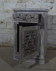 Handcrafted Carved Bedside Cabinet by Ramdev Art – Authentic Indian Wooden Furniture