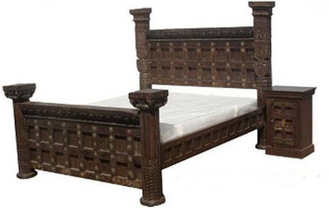 Royal Carved Wooden Bed by Ramdev Art – Traditional Indian Heritage Furniture