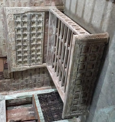 Whitewashed Carved Wooden Bed by Ramdev Art – Classic Indian Furniture with Antique Finish