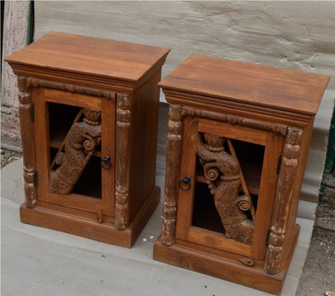 Rustic Wooden Cabinet by Ramdev Art – Traditional Indian Side Unit with Hand-Carved Detailing