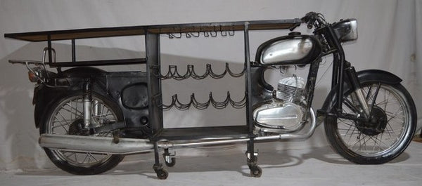 Vintage Motorcycle Bar Counter with Wine Rack – Handmade Upcycled Indian Furniture
