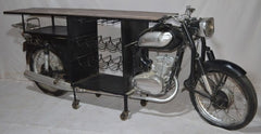 Vintage Motorcycle Bar Counter with Wine Rack – Handmade Upcycled Indian Furniture