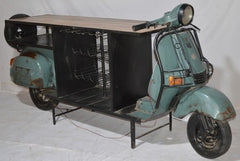 Vintage Scooter Bar Counter with Wine Storage – Upcycled Indian Industrial Furniture