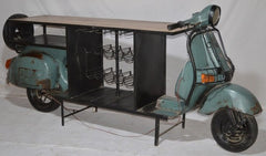 Vintage Scooter Bar Counter with Wine Storage – Upcycled Indian Industrial Furniture