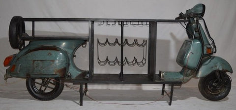 Vintage Scooter Bar Counter with Wine Storage – Upcycled Indian Industrial Furniture