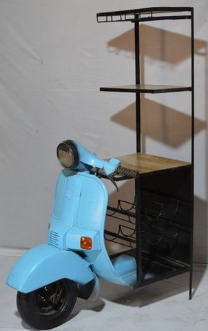 Blue Scooter Bar Cabinet with Shelves – Retro Upcycled Indian Industrial Furniture