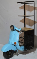 Blue Scooter Bar Cabinet with Shelves – Retro Upcycled Indian Industrial Furniture