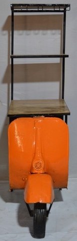 Upcycled Orange Scooter Bar Cabinet with Shelves – Funky Indian Industrial Furniture