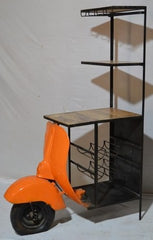 Upcycled Orange Scooter Bar Cabinet with Shelves – Funky Indian Industrial Furniture