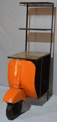 Upcycled Orange Scooter Bar Cabinet with Shelves – Funky Indian Industrial Furniture