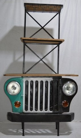 Upcycled Jeep Front Bar Unit with Wine Rack & Shelves – Indian Industrial Furniture