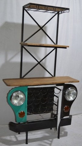 Upcycled Jeep Front Bar Unit with Wine Rack & Shelves – Indian Industrial Furniture