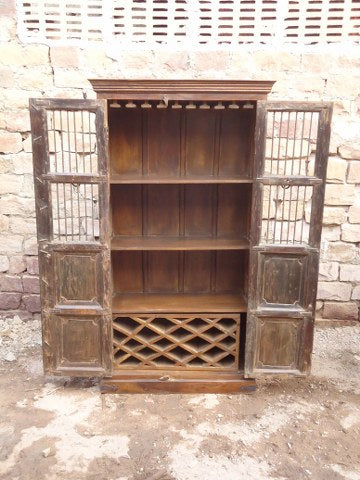 Rustic Wooden Wine Cabinet with Doors – Handcrafted by Ramdev Art | Indian Furniture Collection