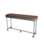 INDUSTRIAL CONSOLE TABLE TWO DRAWER TEAK TOP NATURAL FINISH